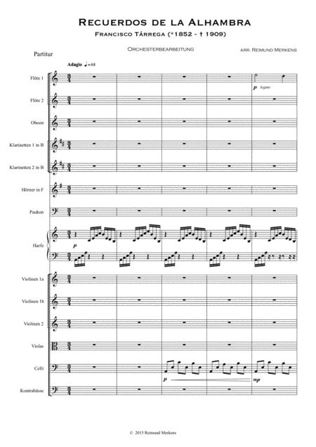 Free Sheet Music Recuerdos De La Alhambra Orchestra Version Conductor Score