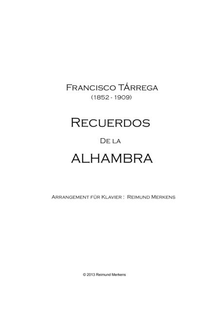 Recuerdos De La Alhambra Piano Version Sheet Music