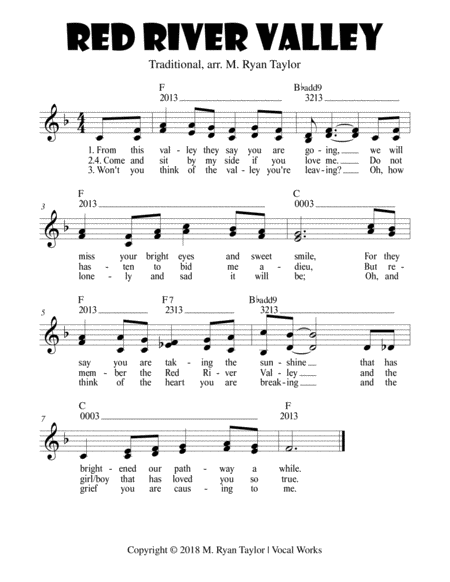 Free Sheet Music Red River Valley Duet With Easy Ukulele Chords