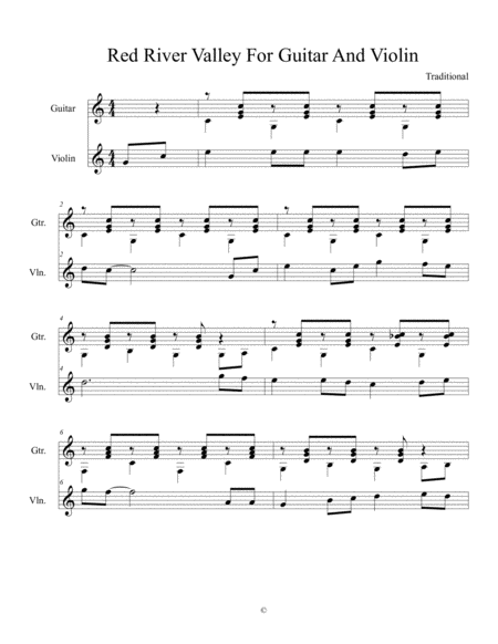 Red River Valley For Violin And Guitar Sheet Music