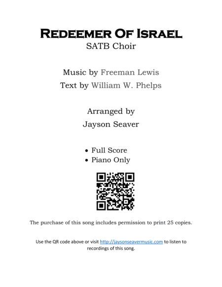 Free Sheet Music Redeemer Of Israel