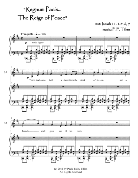 Free Sheet Music Regnum Pacis The Reign Of Peace