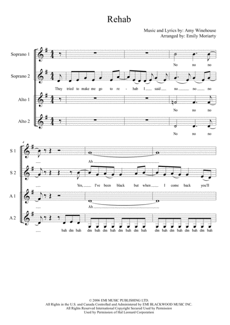 Free Sheet Music Rehab Ssaa