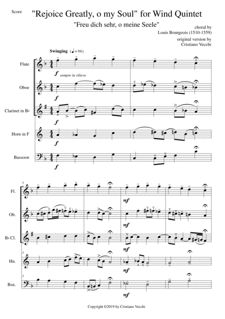 Rejoice Greatly O My Soul For Wind Quintet Sheet Music