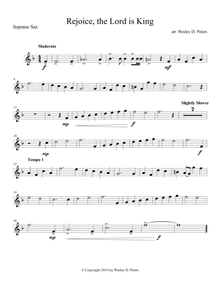 Free Sheet Music Rejoice The Lord Is King Sax Sextet