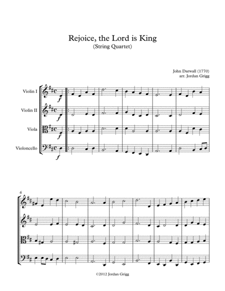 Free Sheet Music Rejoice The Lord Is King String Quartet