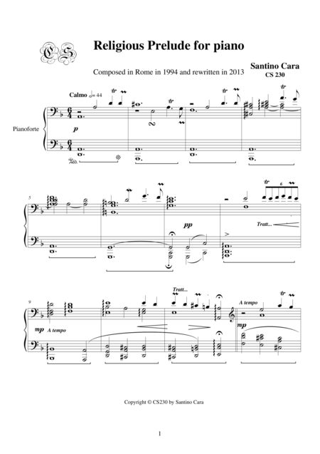 Religious Prelude For Piano Sheet Music