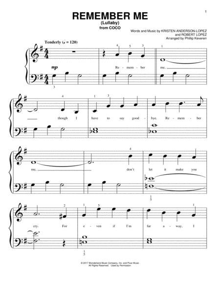 Remember Me Lullaby From Coco Arr Phillip Keveren Sheet Music