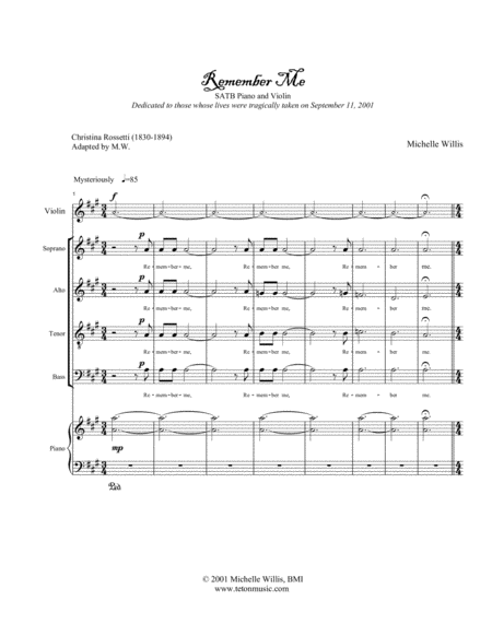 Remember Me Tribute To September 11th Victims Sheet Music