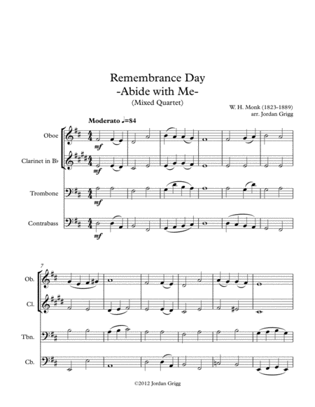 Free Sheet Music Remembrance Day Abide With Me Mixed Quartet