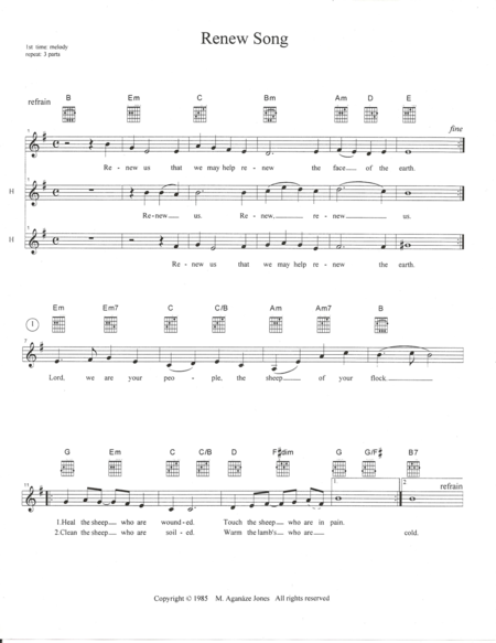 Free Sheet Music Renew Song