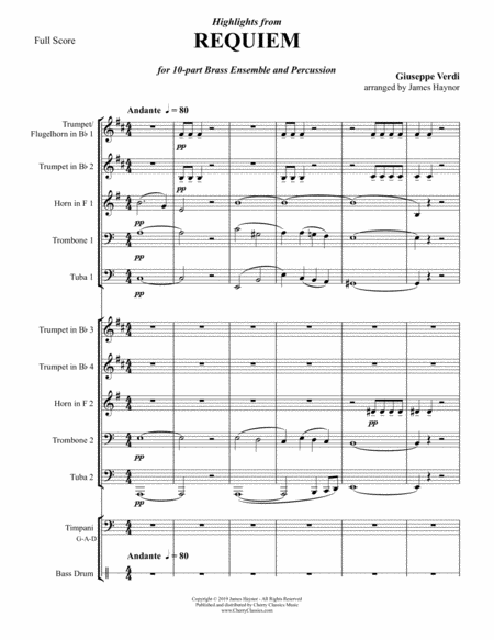 Free Sheet Music Requiem Highlights For 10 Part Brass Ensemble Percussion