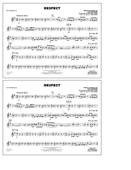 Respect Arr Michael Oare Bb Tenor Sax Sheet Music