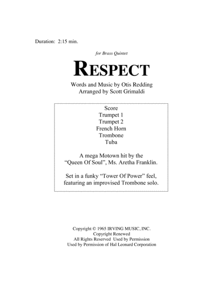 Respect For Brass Quintet Sheet Music