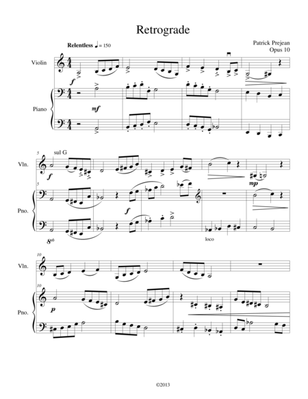 Retrograde For Violin And Piano Sheet Music