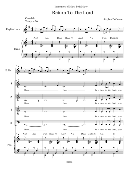 Return To The Lord Sheet Music