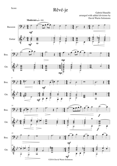 Reve Je For Bassoon And Guitar Sheet Music