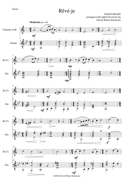 Reve Je For Clarinet And Guitar Sheet Music