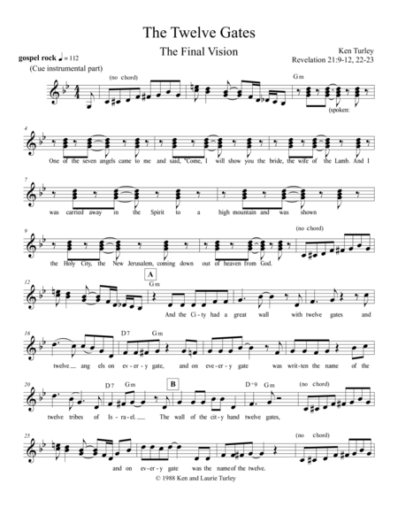 Free Sheet Music Revelation 21 The Twelve Gates Lead Sheet