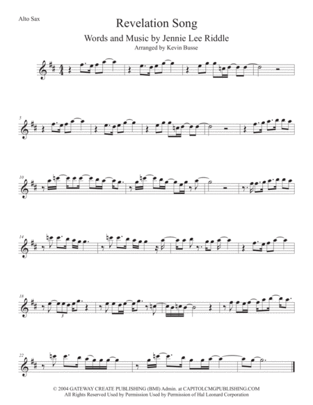 Revelation Song Alto Sax Sheet Music