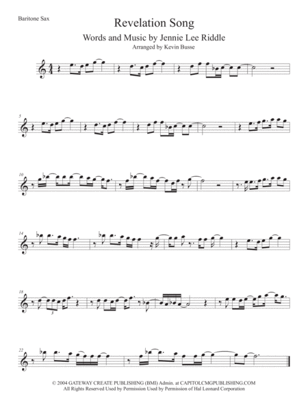 Revelation Song Easy Key Of C Bari Sax Sheet Music