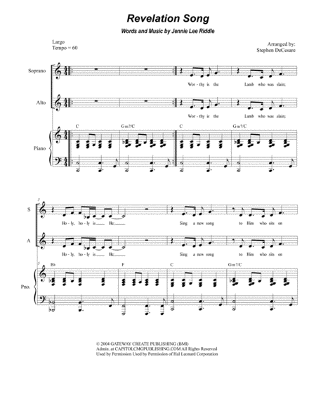 Free Sheet Music Revelation Song For Vocal Quartet Satb