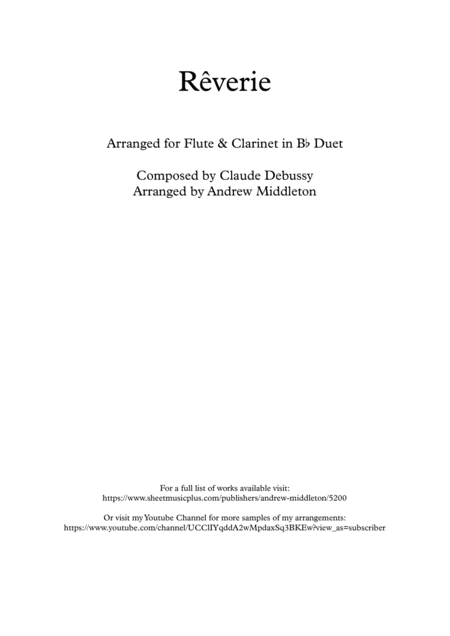 Free Sheet Music Reverie Arranged For Flute And Clarinet Duet