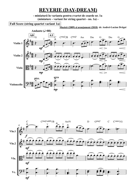 Reverie Day Dream Miniature Adapted For String Quartet Sheet Music