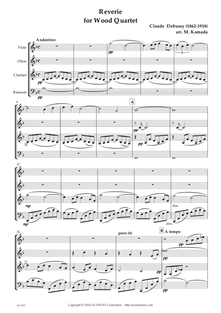 Reverie For Wood Quartet Sheet Music