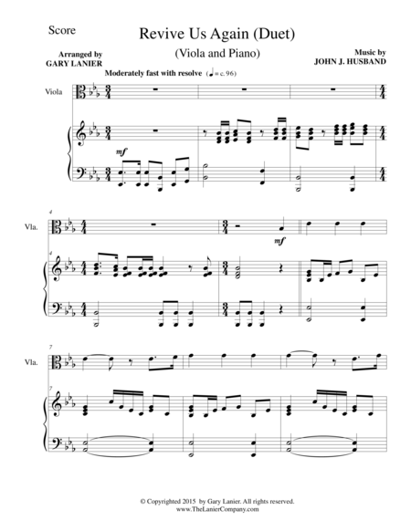 Revive Us Again Duet Viola And Piano Score And Parts Sheet Music