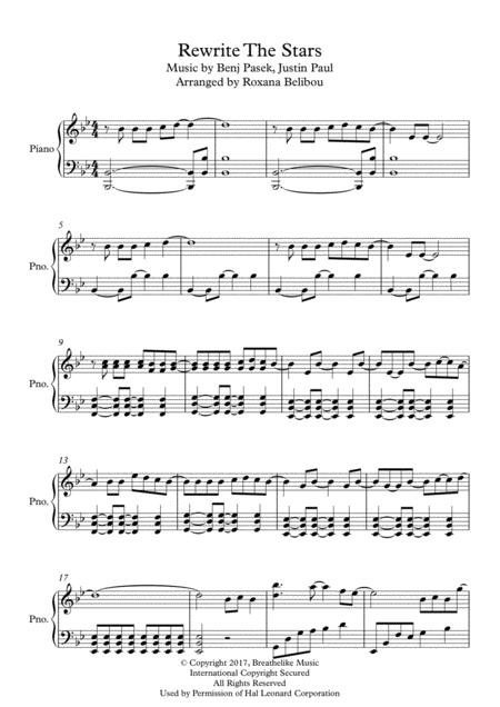 Rewrite The Stars From The Greatest Showman Piano Sheet Music