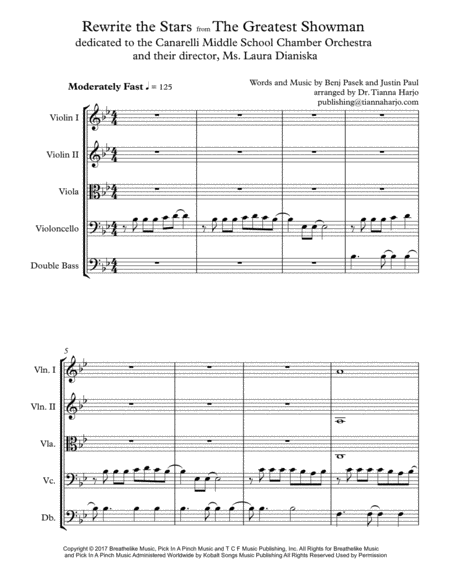 Rewrite The Stars From The Greatest Showman String Orchestra Or String Quintet Sheet Music