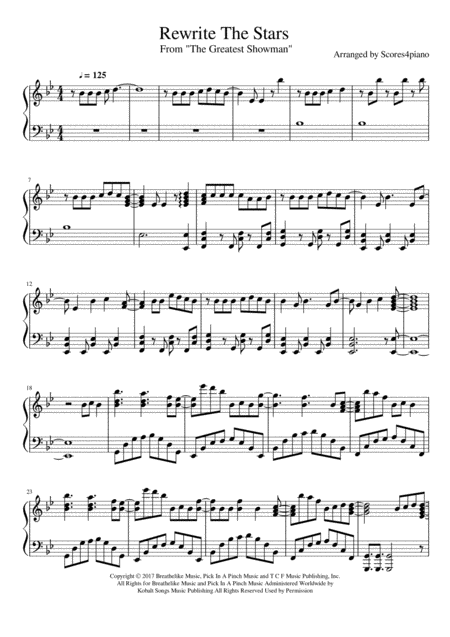 Rewrite The Stars The Greatest Showman Sheet Music