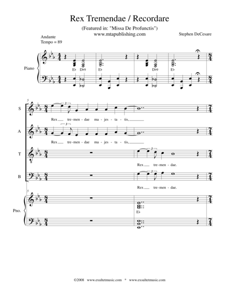 Rex Tremendae Recordare From Missa De Profunctis Sheet Music