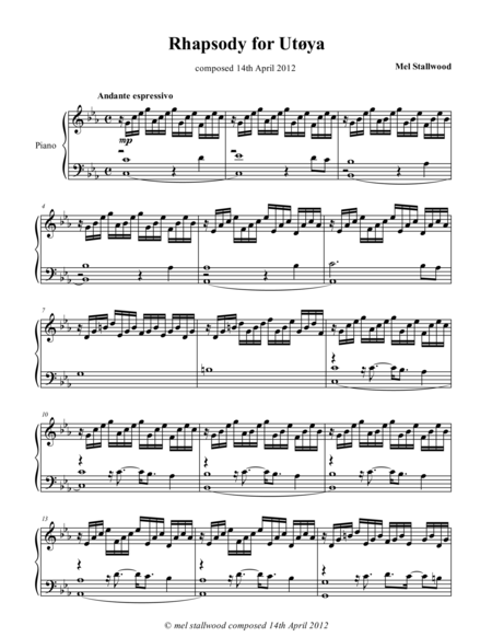 Rhapsody For Utya Sheet Music