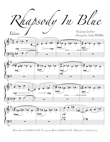 Rhapsody In Blue The Easiest Piano Solo Sheet Music