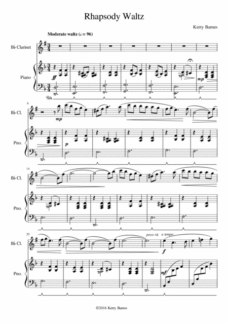 Free Sheet Music Rhapsody Waltz A Romantic Work For Clarinet And Piano In D Minor