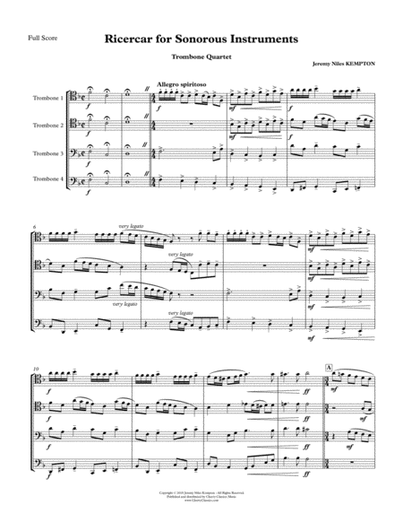 Ricercar For Sonorous Instruments Trombone Quartet Sheet Music