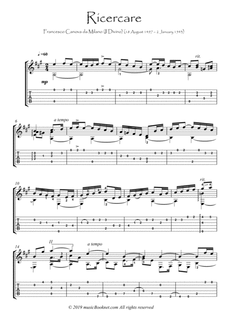 Ricercare Guitar Solo Sheet Music