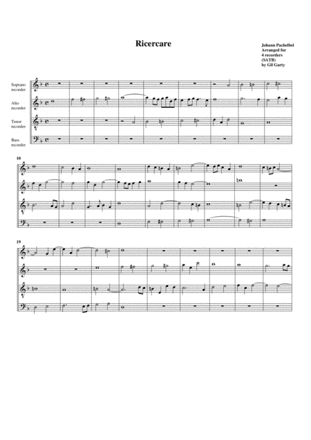 Ricercare In C Minor Arrangement For 4 Recorders Sheet Music