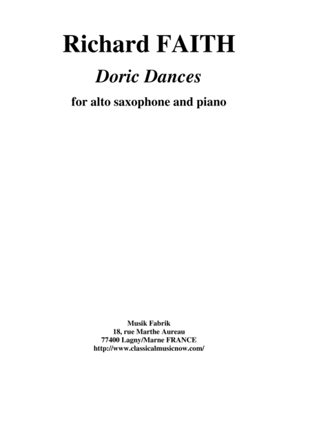 Richard Faith Doric Dances For Alto Saxophone And Piano Sheet Music