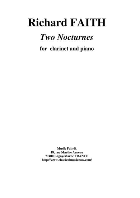 Richard Faith Two Nocturnes For Clarinet And Piano Sheet Music