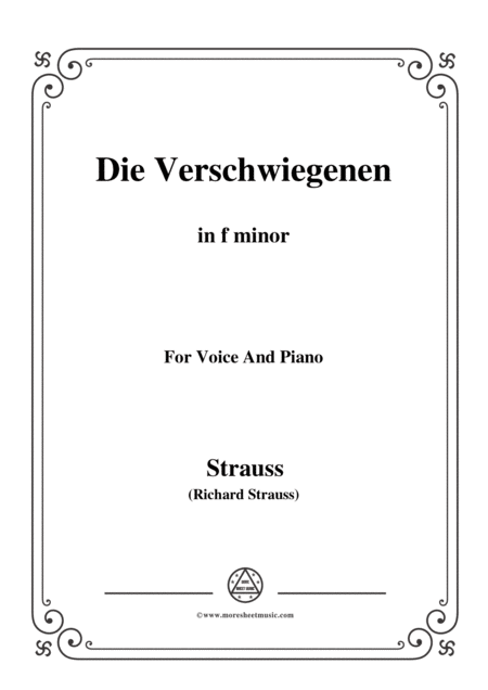 Richard Strauss Die Verschwiegenen In F Minor For Voice And Piano Sheet Music