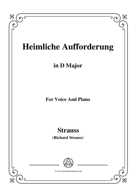 Free Sheet Music Richard Strauss Heimliche Aufforderung In D Major For Voice And Piano