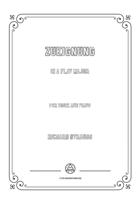 Richard Strauss Zueignung In A Flat Major For Voice And Piano Sheet Music