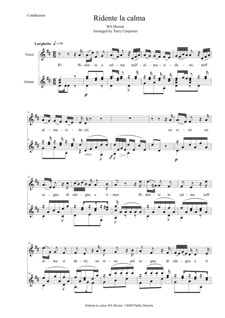 Ridente La Calma Wa Mozart For Voice Classical Guitar Sheet Music