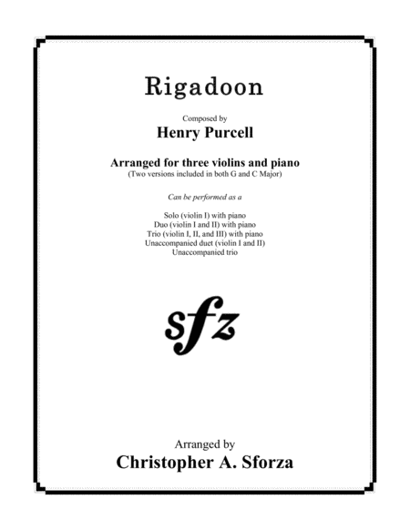 Free Sheet Music Rigadoon For Three Violins And Piano