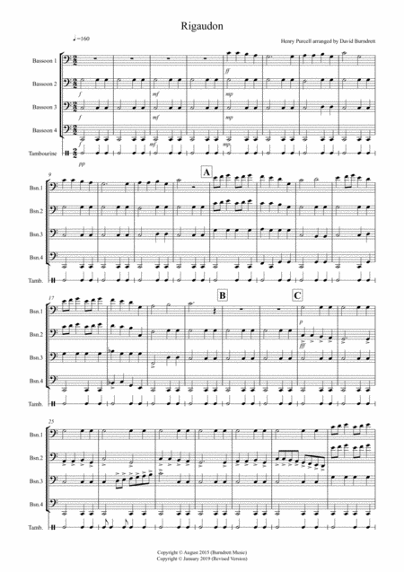 Rigaudon By Purcell For Bassoon Quartet Sheet Music