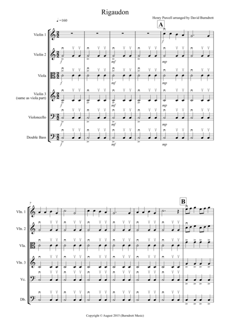 Free Sheet Music Rigaudon By Purcell For String Orchestra