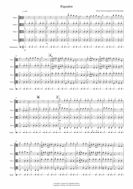 Rigaudon By Purcell For Viola Quartet Sheet Music